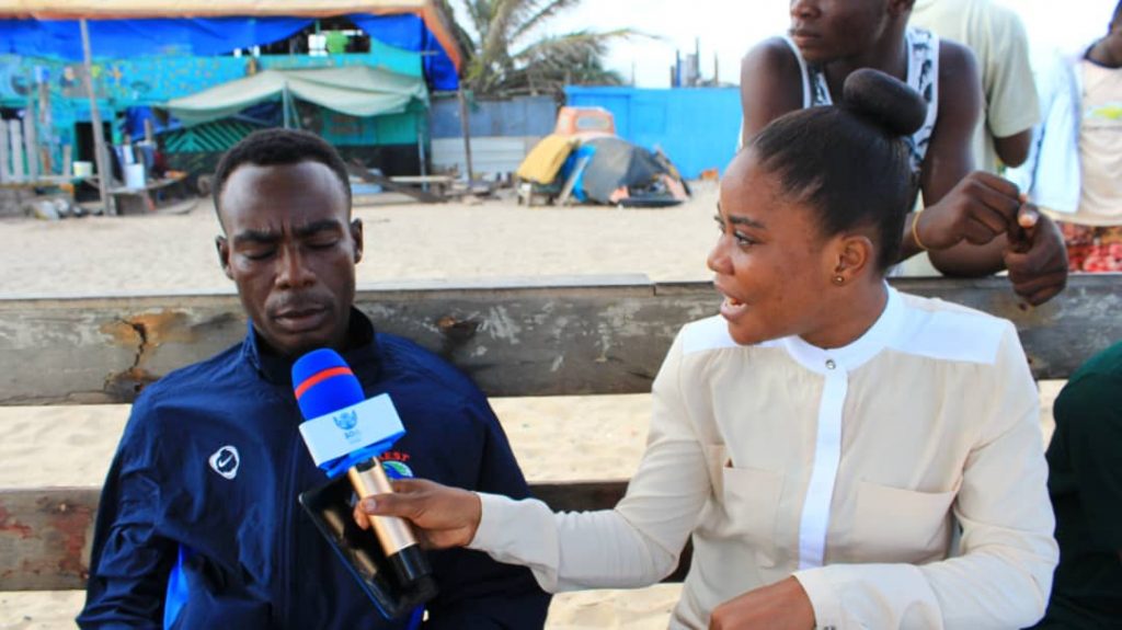 SOA Ghana fellow, Jackline Favour interviews Emmanuel Kobina (resident of Tema Newtown), Pic Credit: Jackline Favour
