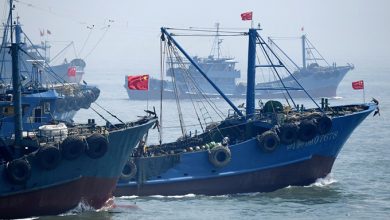 Chinese fishing boat departing from Shoshiba central fishing port, Photo courtesy of Kyodo News Agency