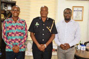 Philip Banini (iWatch, left), ACP David Eklu (Dir. of Public Affairs, Ghana Police Service, middle), Gideon Sarpong (iWatch Africa, right) during a consultative meeting in September, 2019