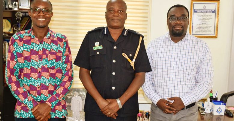 Philip Banini (iWatch, left), ACP David Eklu (Dir. of Public Affairs, Ghana Police Service, middle), Gideon Sarpong (iWatch Africa, right) during a consultative meeting in September, 2019