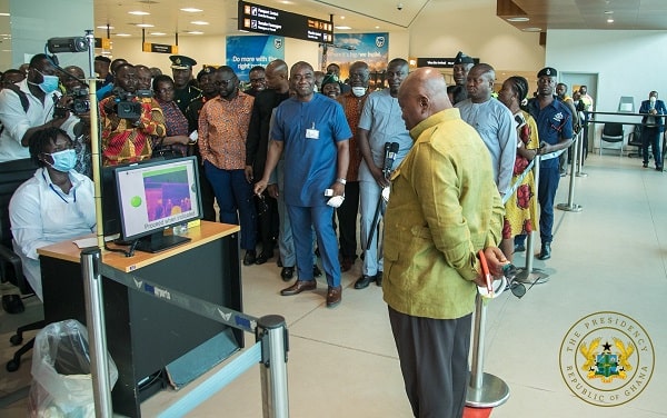 Ghana President inspects measures piut in place at Kotoka International Airport in March, 2020