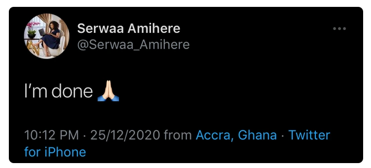 Tweet by Serwaa Amihere