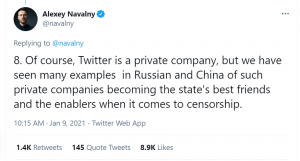 Screenshot of Tweet by Russian opposition leader Alexey Navalny