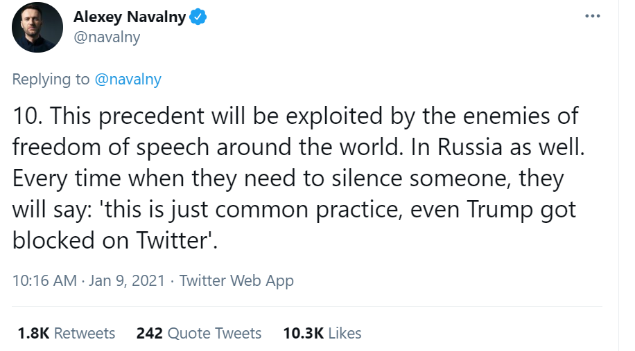 Screenshot of Tweet by Russian opposition leader Alexey Navalny 