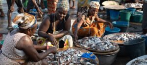 Fishmongers at Elmina landing beach, credit: EJF