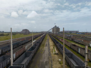 Empty coal trucks at Richard’s Bay. CREDIT: Oliver Stallwood