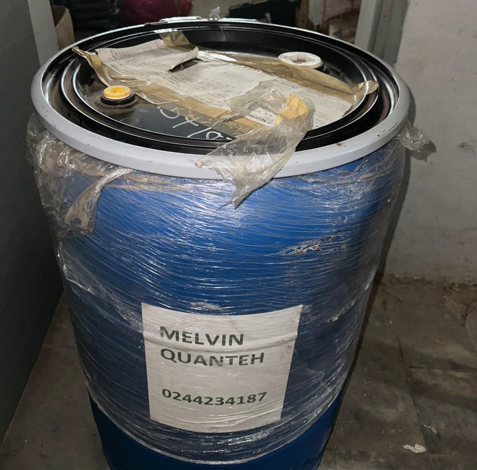 Picture shows one of the barrels where weapons were concealed, source: Ghana Revenue Authority.