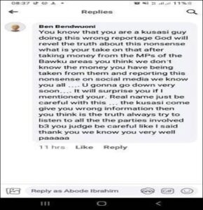 Sample threat directed at the journalist
